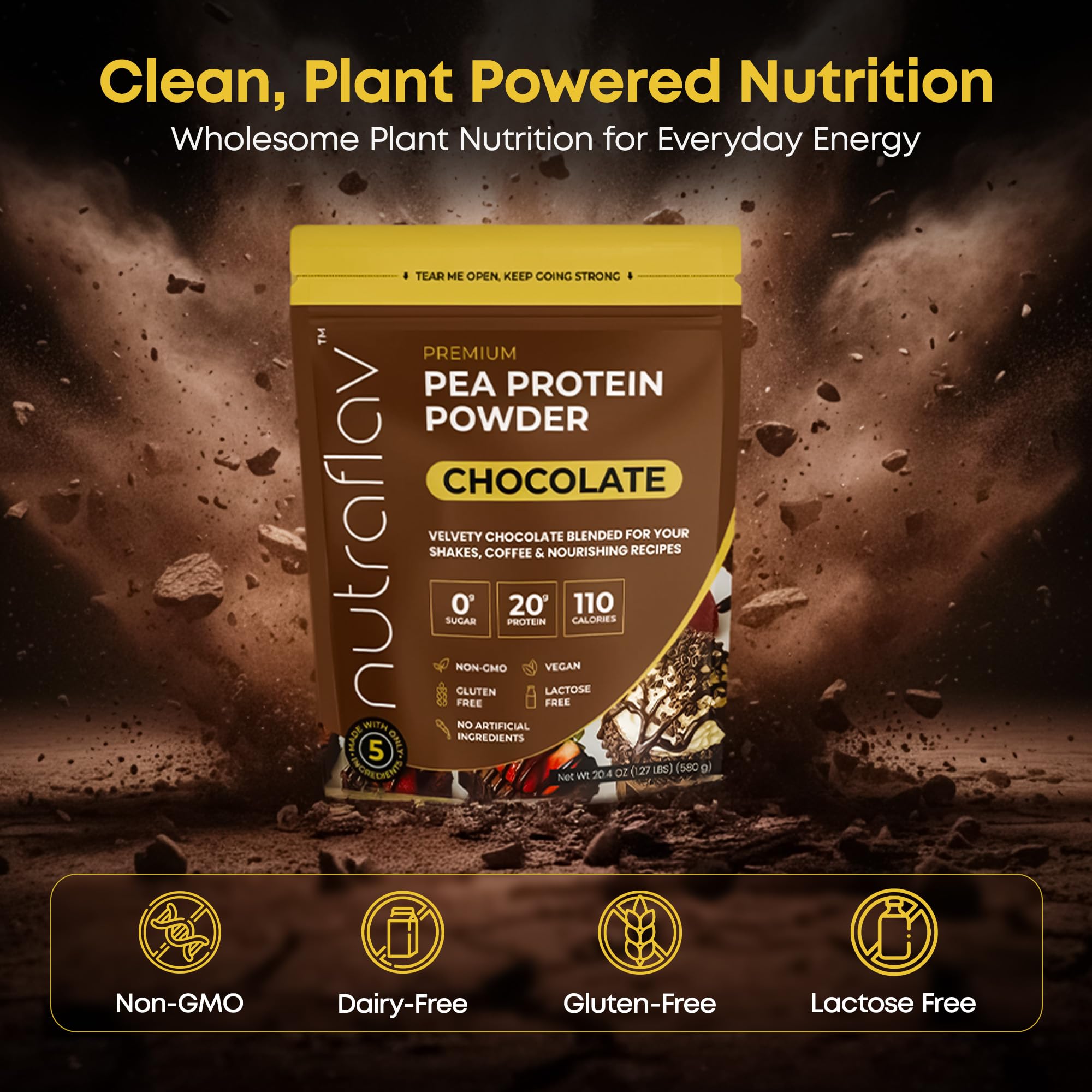Nutraflav vegan chocolate protein scoop for easy measurement