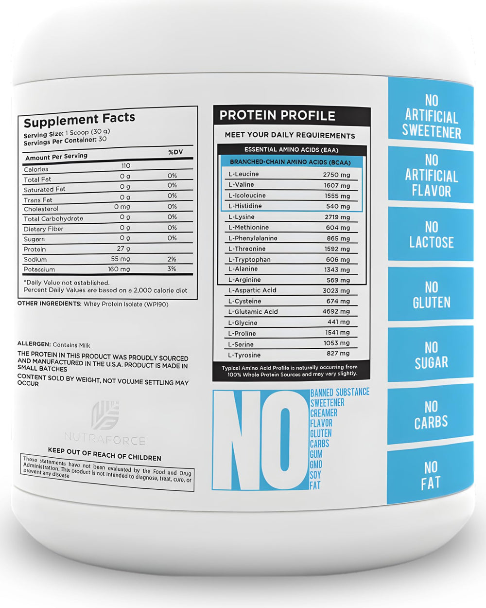 NutraForce Flavorless Whey Isolate bottle – versatile in coffee and smoothies
