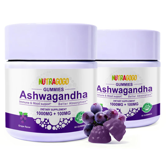 NUTRAGOGO Ashwagandha Gummies bottle promotes convenient stress-relief on the go.