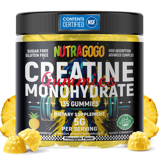 NUTRAGOGO Creatine Gummy pineapple bottle for convenient daily workouts