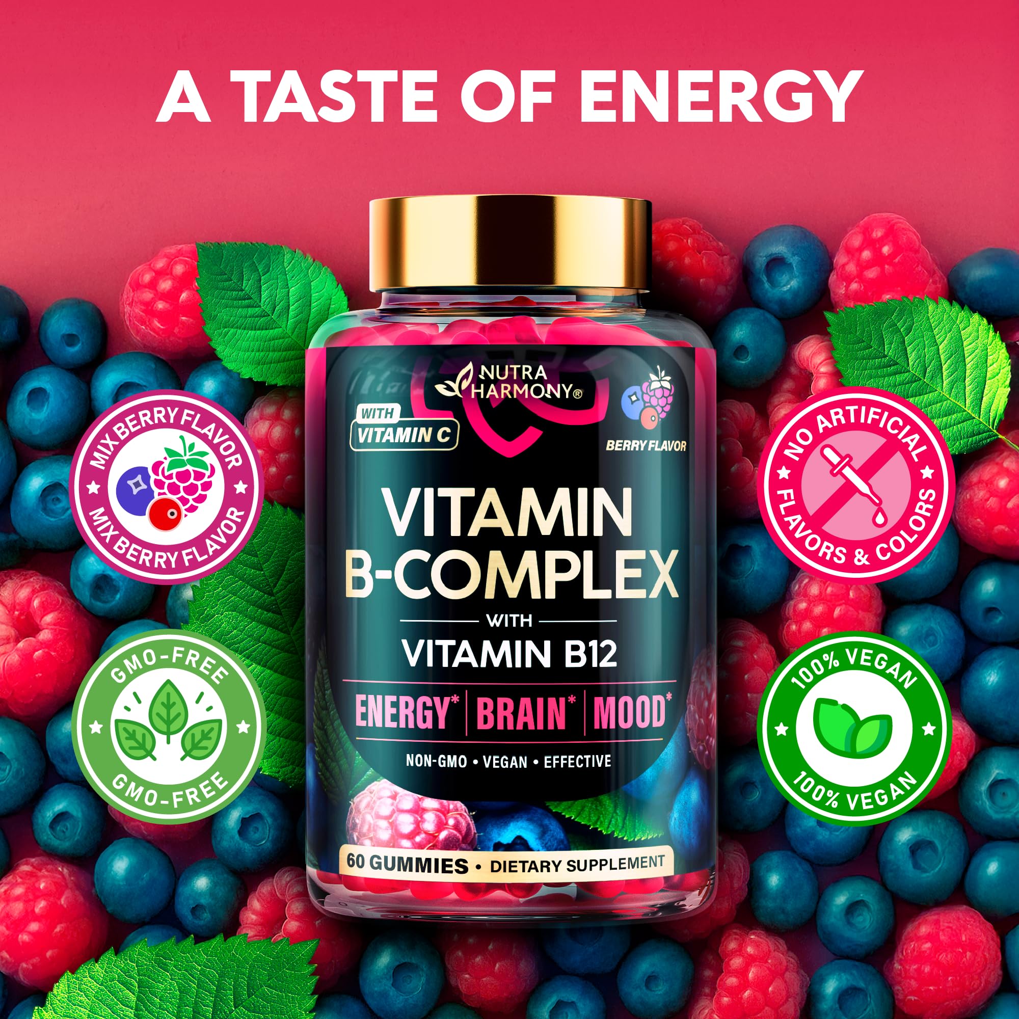 NUTRAHARMONY gummies texture and berry flavor close-up