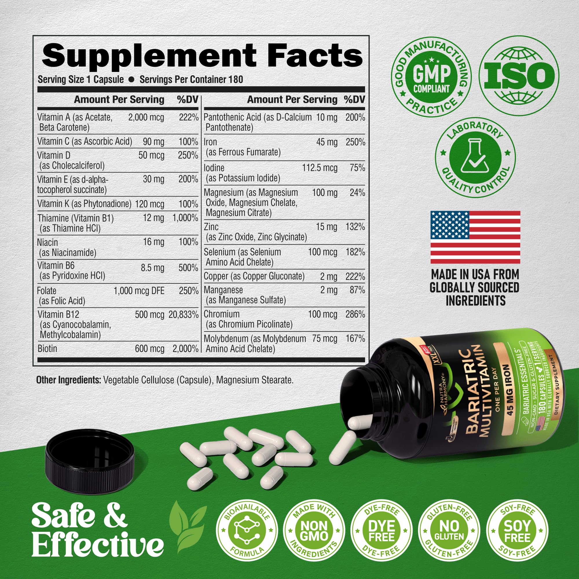 NutraHarmony Bariatric Multivitamin USA-made seal on packaging.