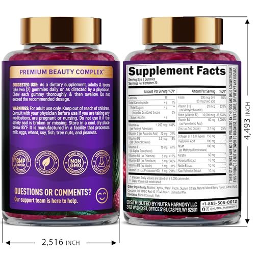 NUTRAHARMONY ingredients card highlights 21-in-1 beauty formula for nutritious gummies.
