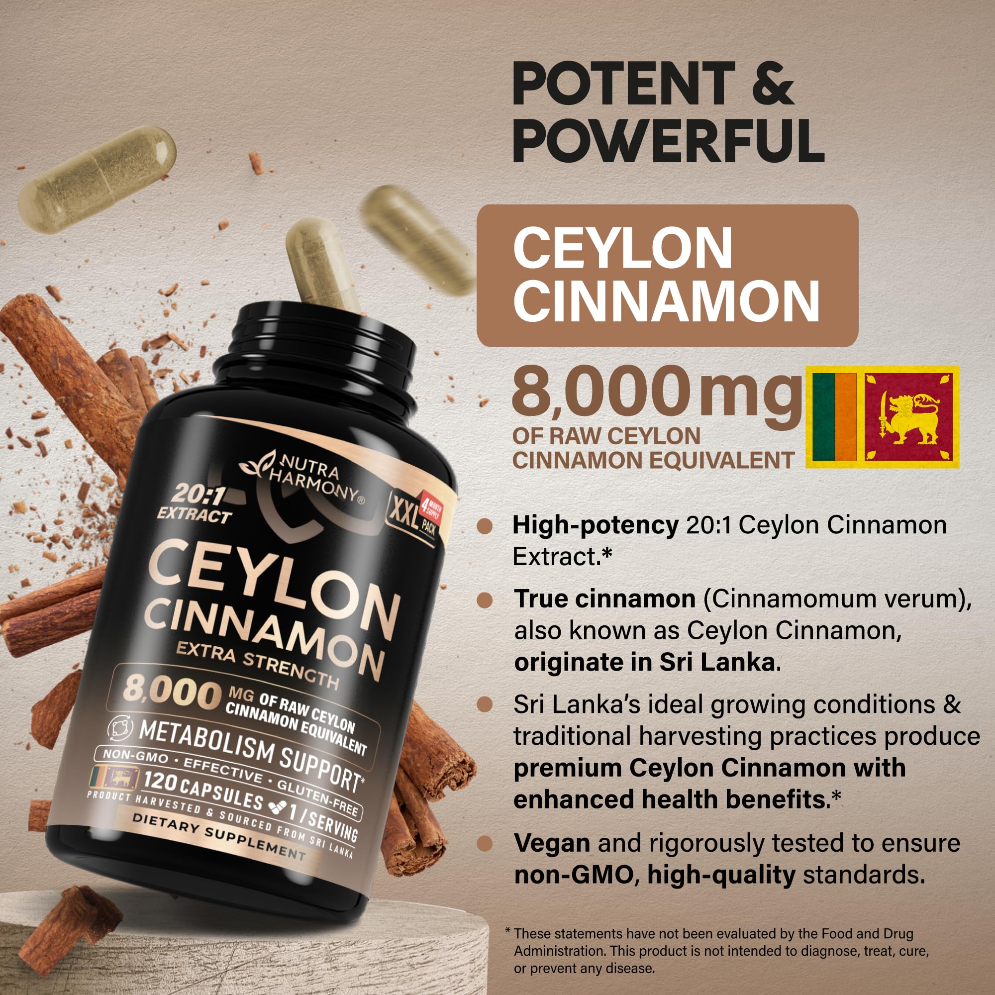 NUTRAHARMONY Cinnamon capsules pour demonstrates easy daily intake.