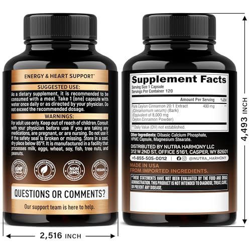 NUTRAHARMONY Ceylon Cinnamon capsules in hand for daily use.