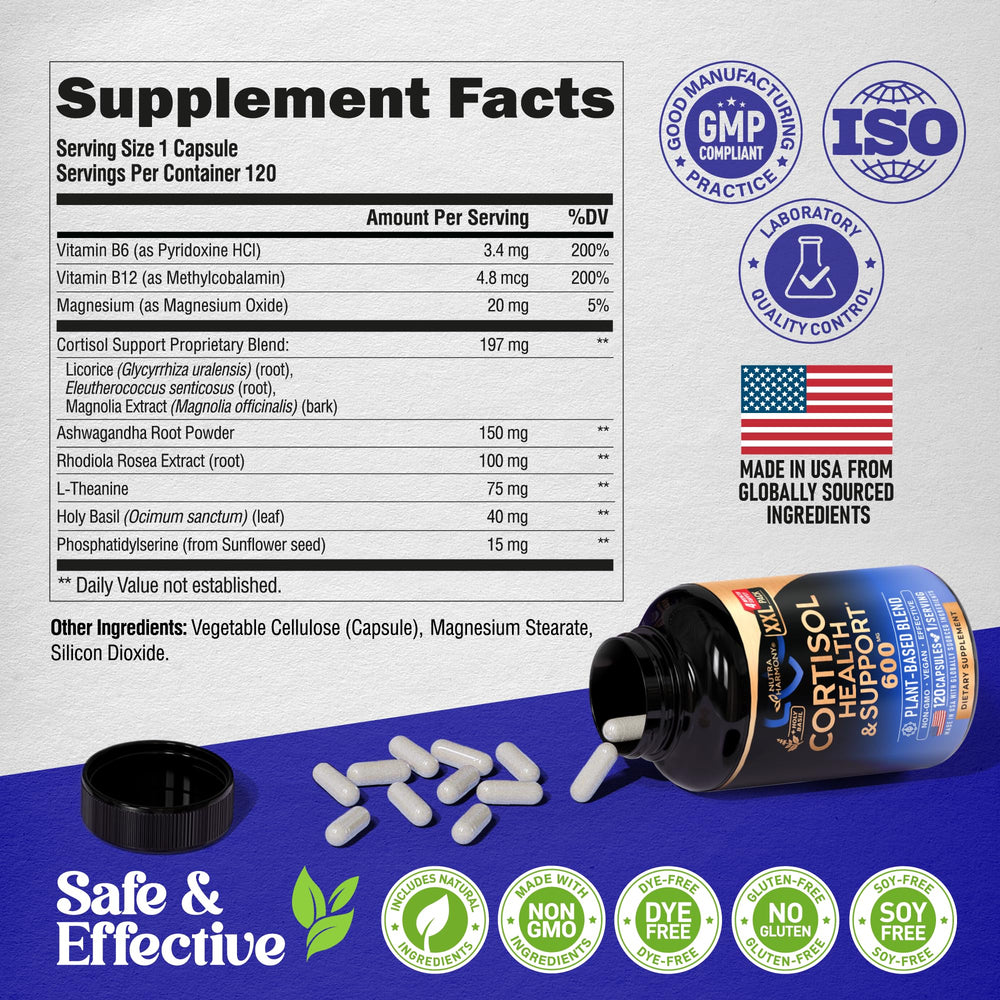 NutraHarmony daily routine scene with bottle suggesting ongoing cortisol balance support