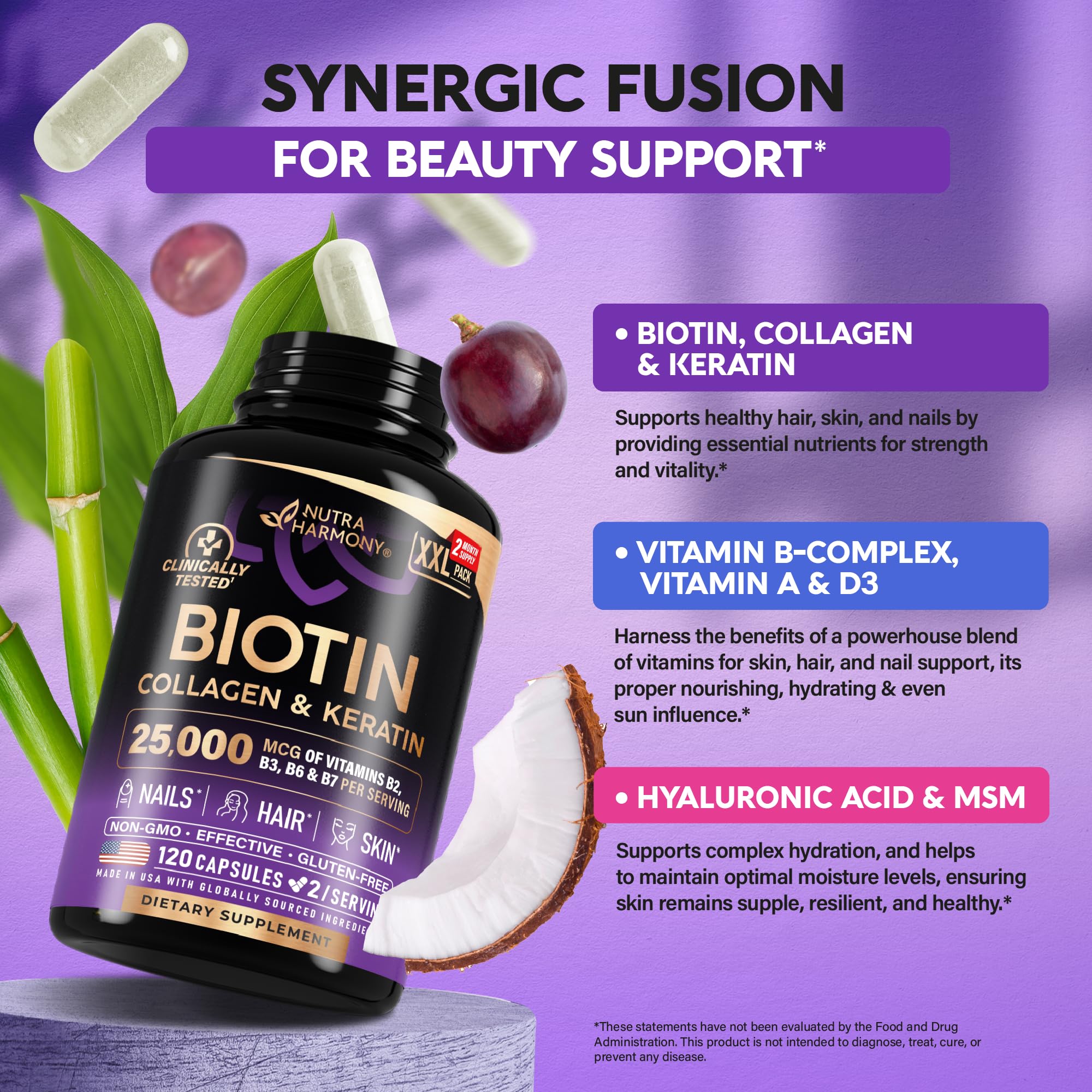 NUTRAHARMONY daily-use capsules shown for routine wellness