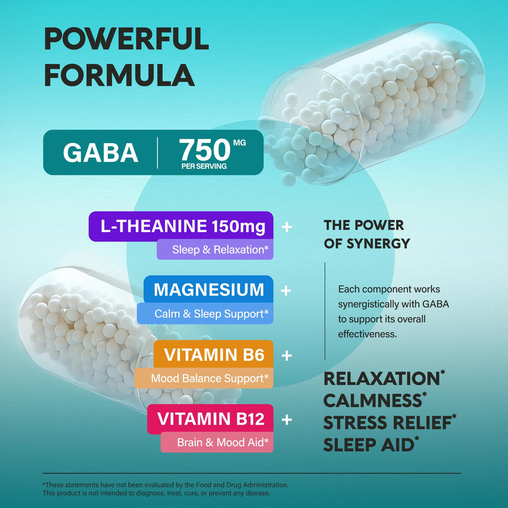 NutraHarmony GABA-L-Theanine packaging highlights US-made quality and safety.