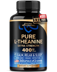NUTRAHARMONY L-Theanine 400 mg bottle for daily calm and relaxation.