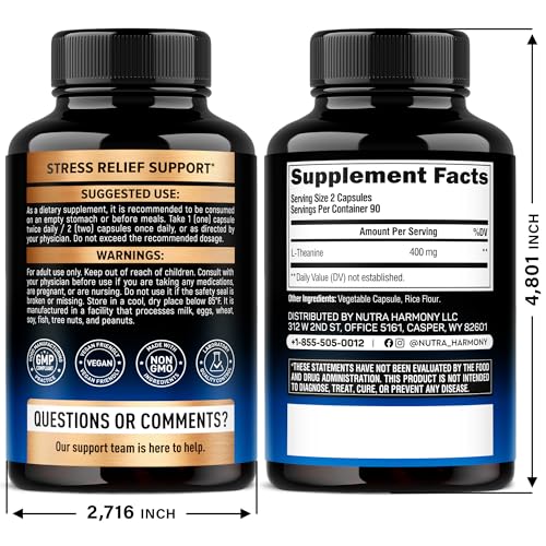 NUTRAHARMONY L-Theanine capsules close-up highlighting vegan capsules for daily calm.