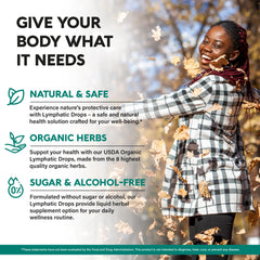 NutraHarmony Lymph Drops label highlights USDA Organic and clean ingredients.