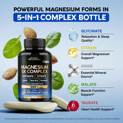 NUTRAHARMONY Magnesium 5-in-1 capsules closeup emphasizes highly bioavailable forms for nervous system balance.