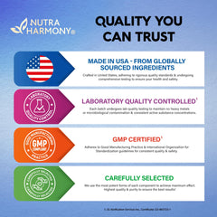 NUTRAHARMONY Magnesium 5-in-1 ingredient panel lists glycine, citrate, malate, taurate, oxide.