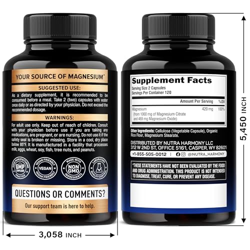 NUTRAHARMONY Magnesium Citrate capsules closeup shows easy to swallow design for daily use