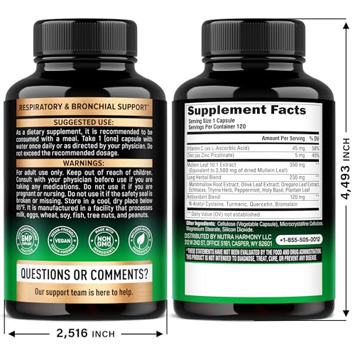 Nutraharmony Mullein leaf extract capsules pictured for daily respiratory wellness