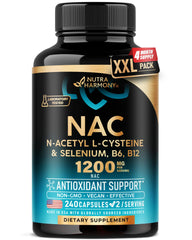 NUTRAHARMONY NAC bottle on table highlights antioxidant support for daily wellness
