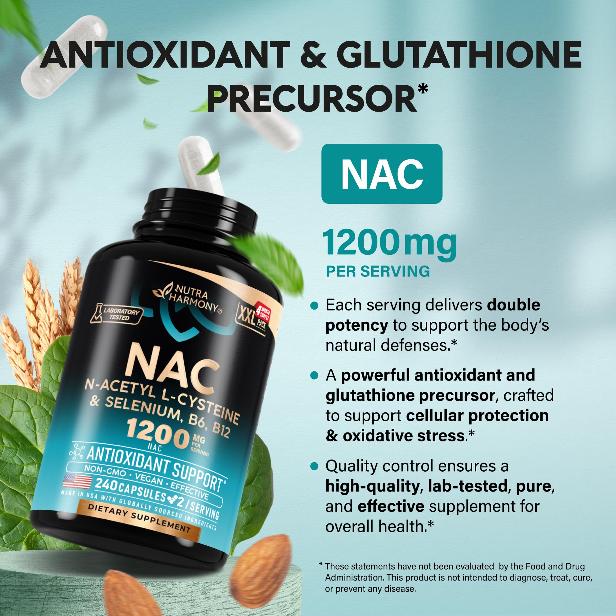 NUTRAHARMONY NAC packaging showcase emphasizes USA-made quality and third-party testing