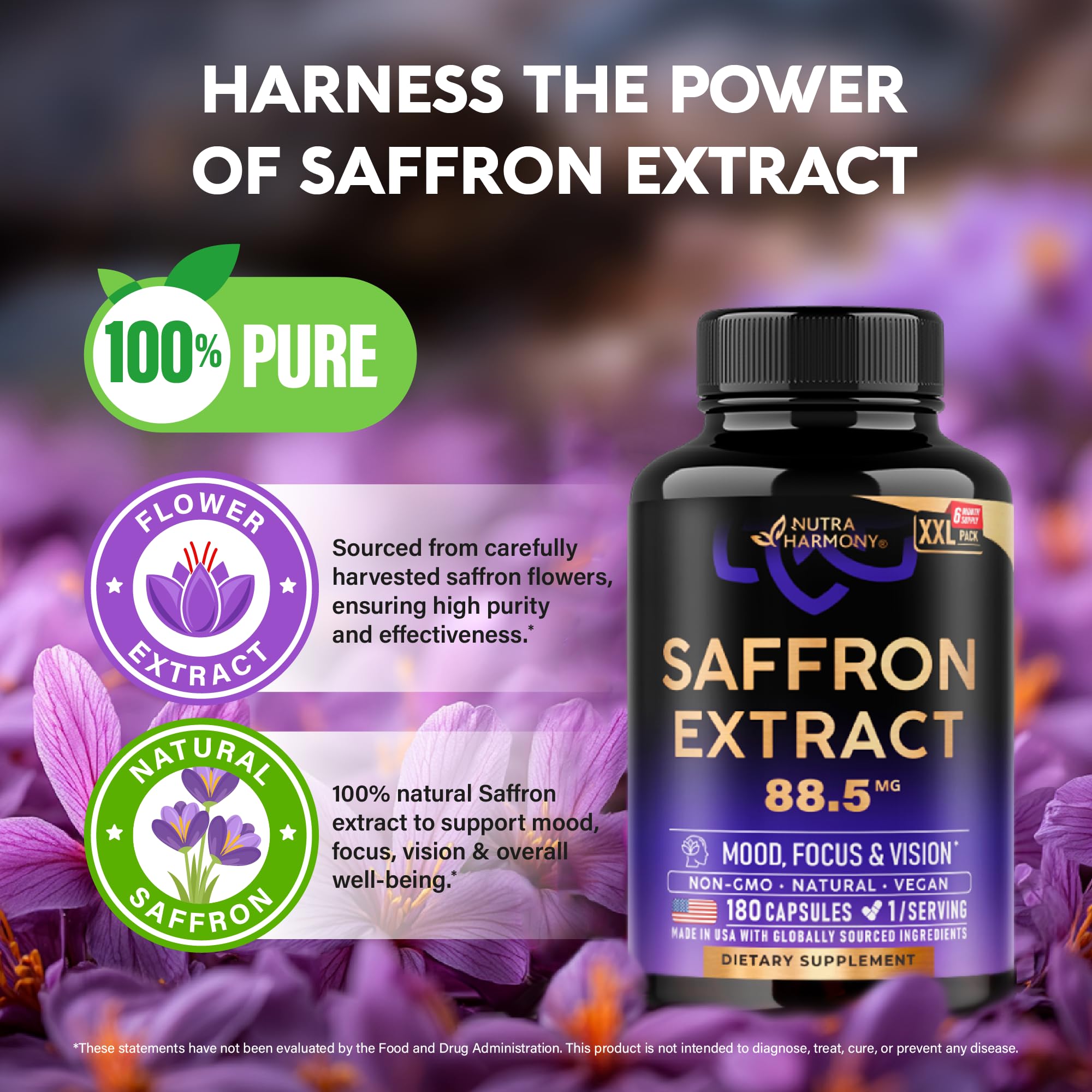 NutraHarmony vegan non-GMO pill suitable for dairy-free and gluten-free lifestyles.