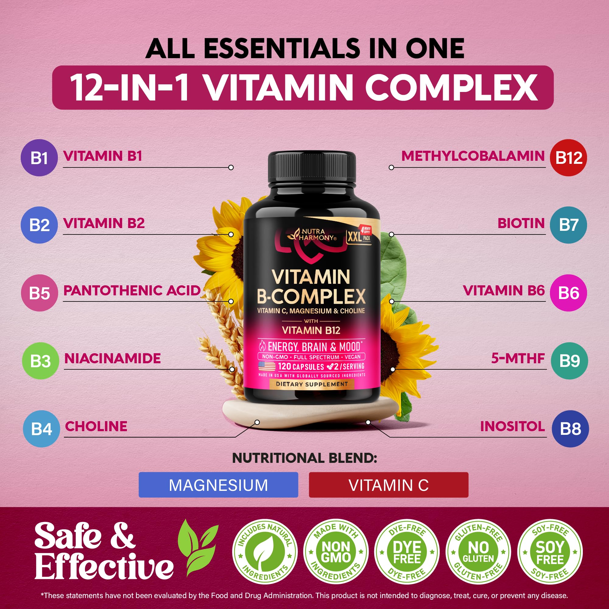 NutraHarmony Vitamin B Complex close-up of capsules for nervous system support