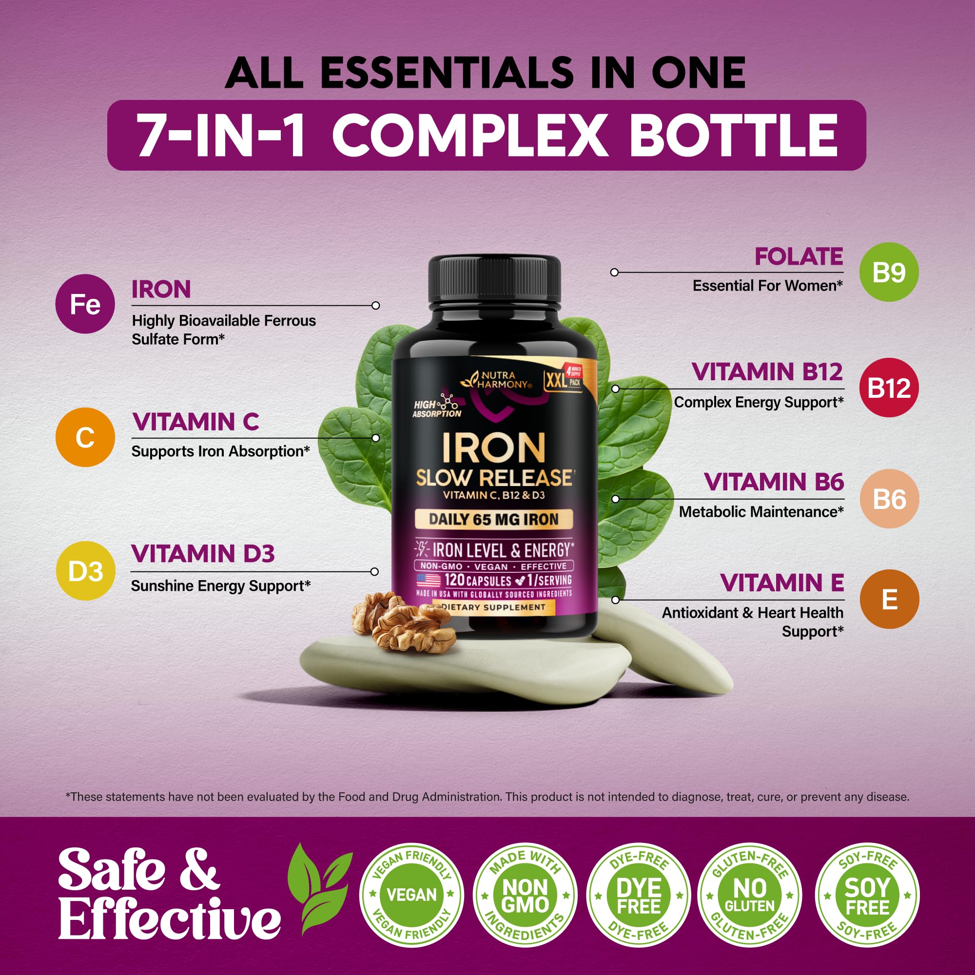 NUTRAHARMONY vitamin blend with C, D3, B6, B12 and folate for wellness.