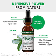 Amber Cumanda tincture bottle for easy daily microbial support.