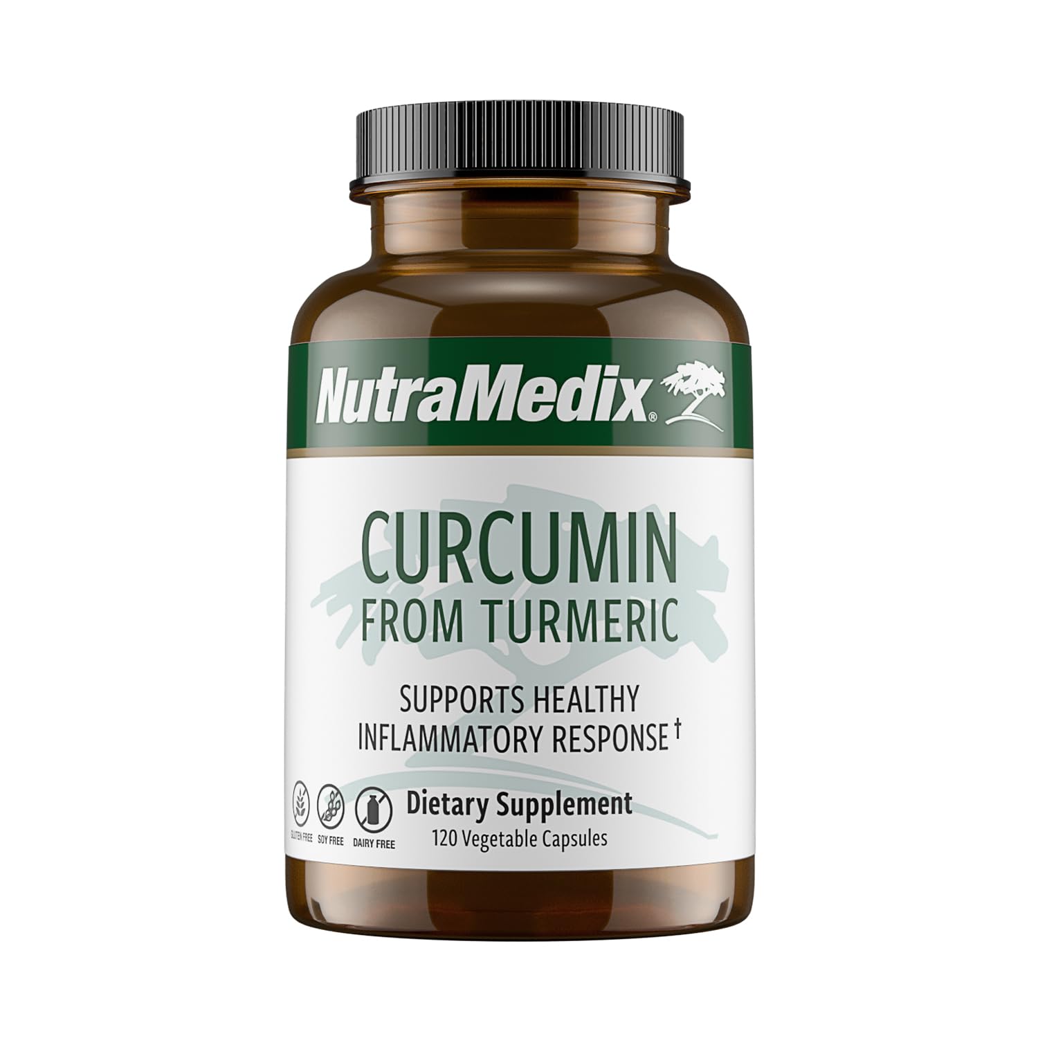 NutraMedix Curcumin bottle with capsules supports healthy inflammatory response.