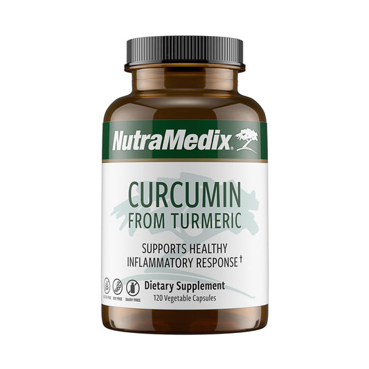 NutraMedix Curcumin bottle with capsules supports healthy inflammatory response.