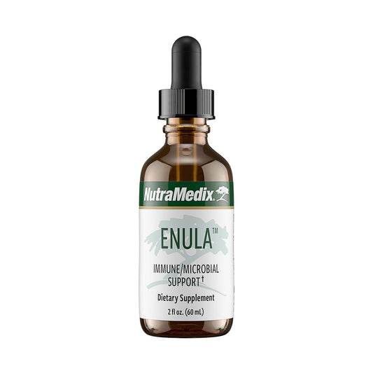 NutraMedix Enula bottle and dropper, convenient daily immune support.