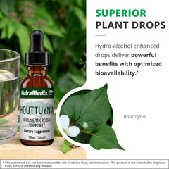 NutraMedix Houttuynia digestive-use-glass shows easy incorporation into water.
