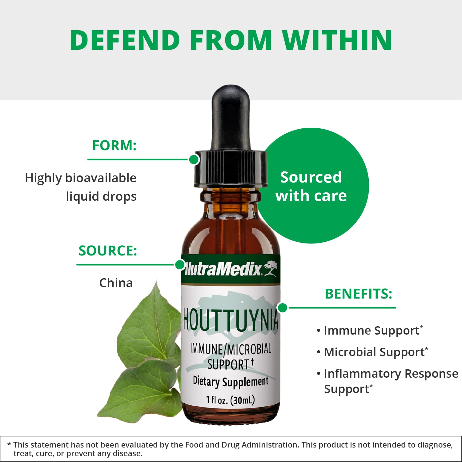NutraMedix Houttuynia ingredients-panel highlights plant-based extract.