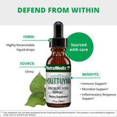 NutraMedix Houttuynia ingredients-panel highlights plant-based extract.