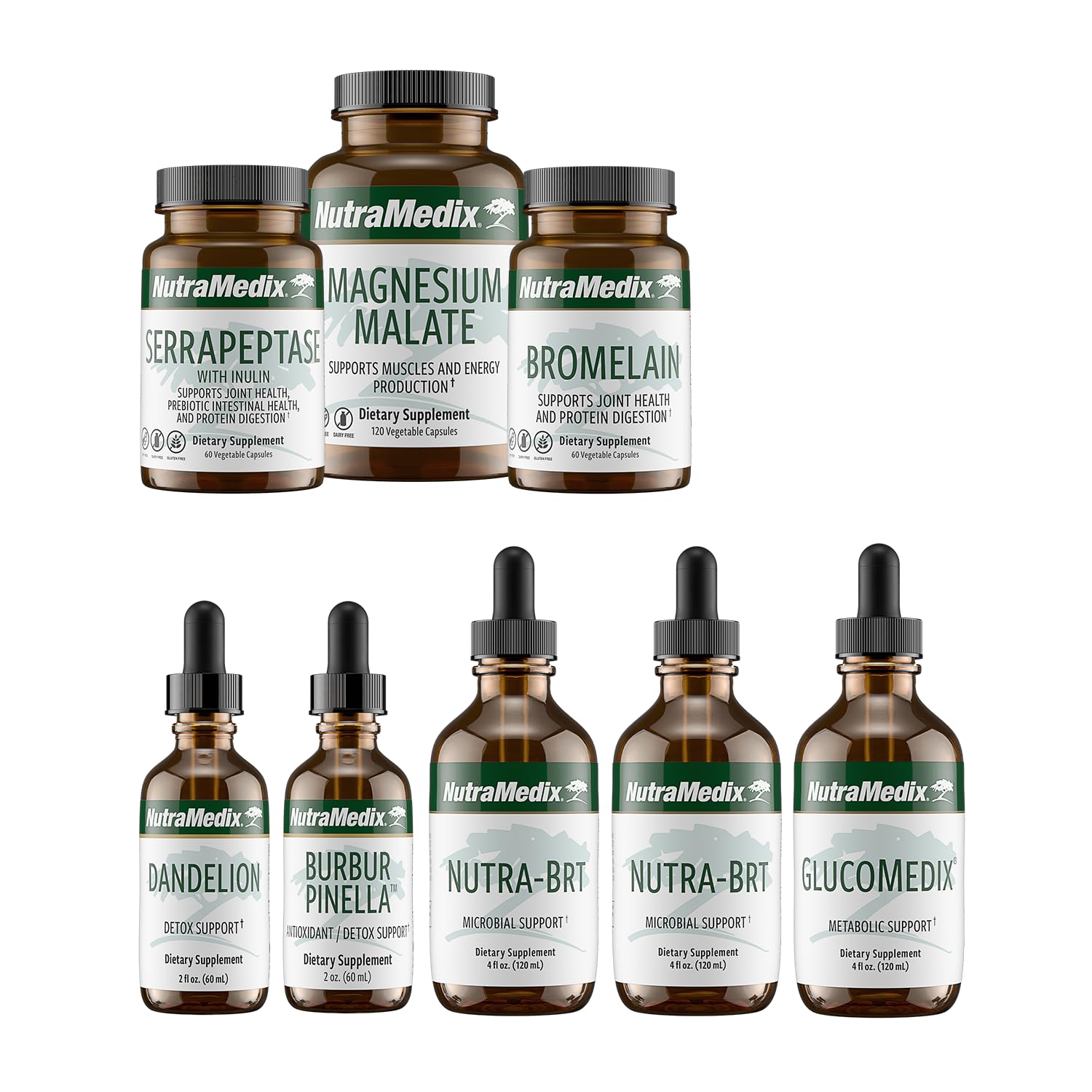 NutraMedix Month Five bottle pour illustrating microbial support and energy potential.