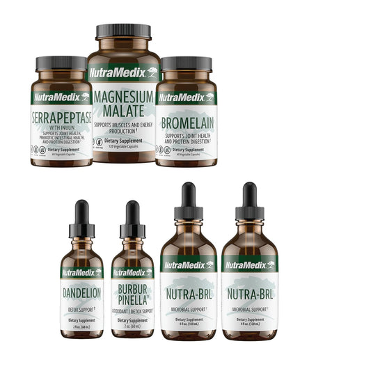 NutraMedix Month 4 detox bottle pour showcases a full body wellness routine.