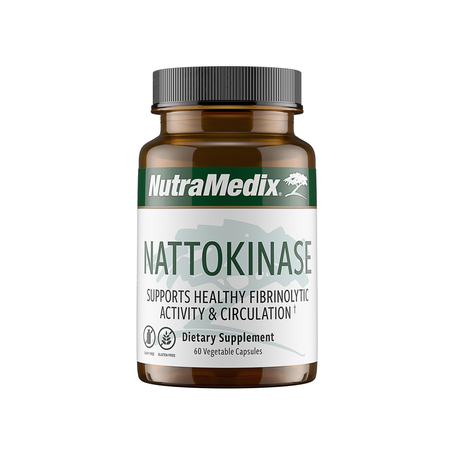 NutraMedix Nattokinase bottle label highlighting 2000 FU per serving for circulation support.