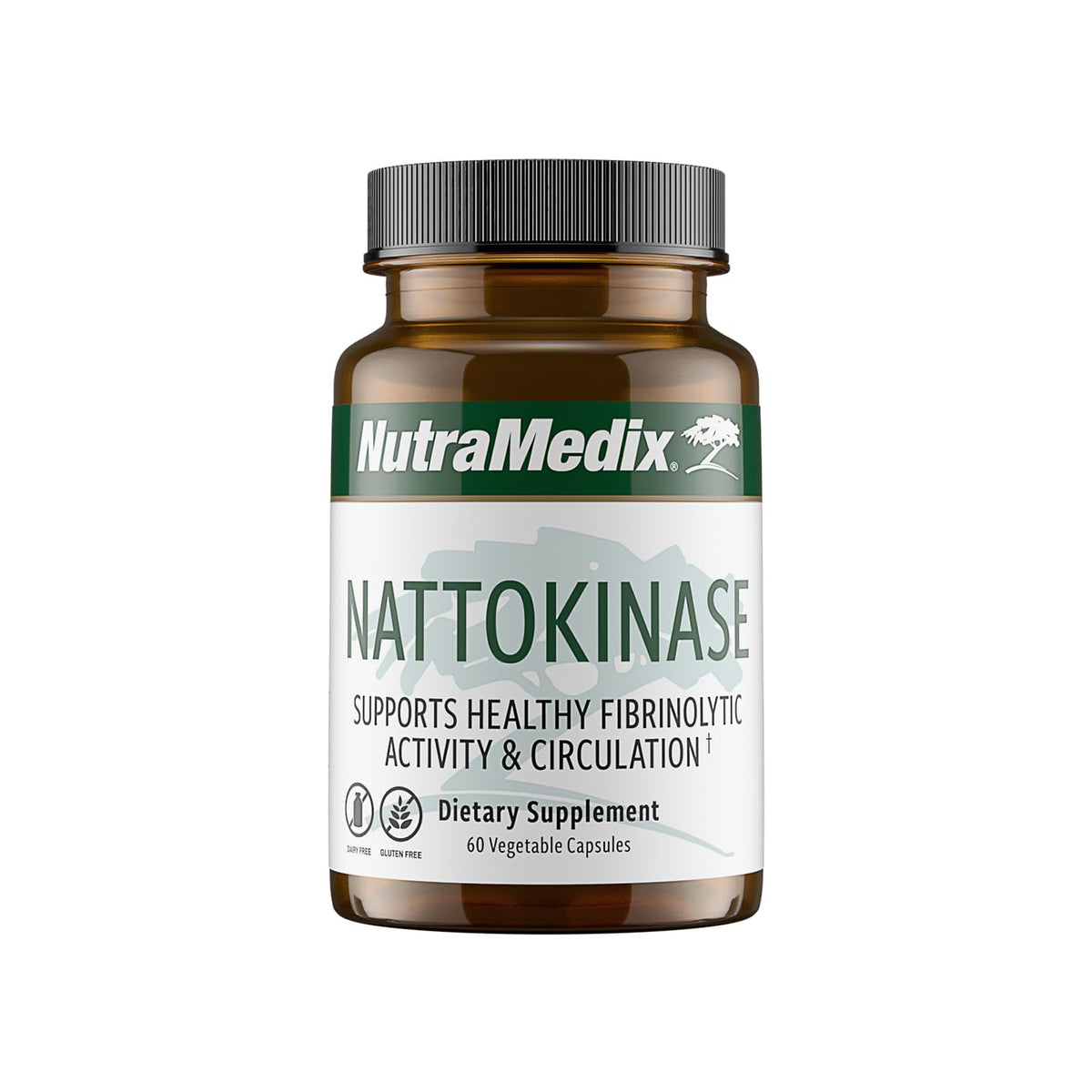 NutraMedix Nattokinase bottle label highlighting 2000 FU per serving for circulation support.