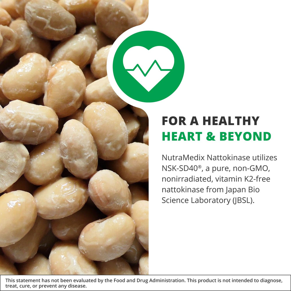 NutraMedix Nattokinase packaging card highlights key benefits and usage.