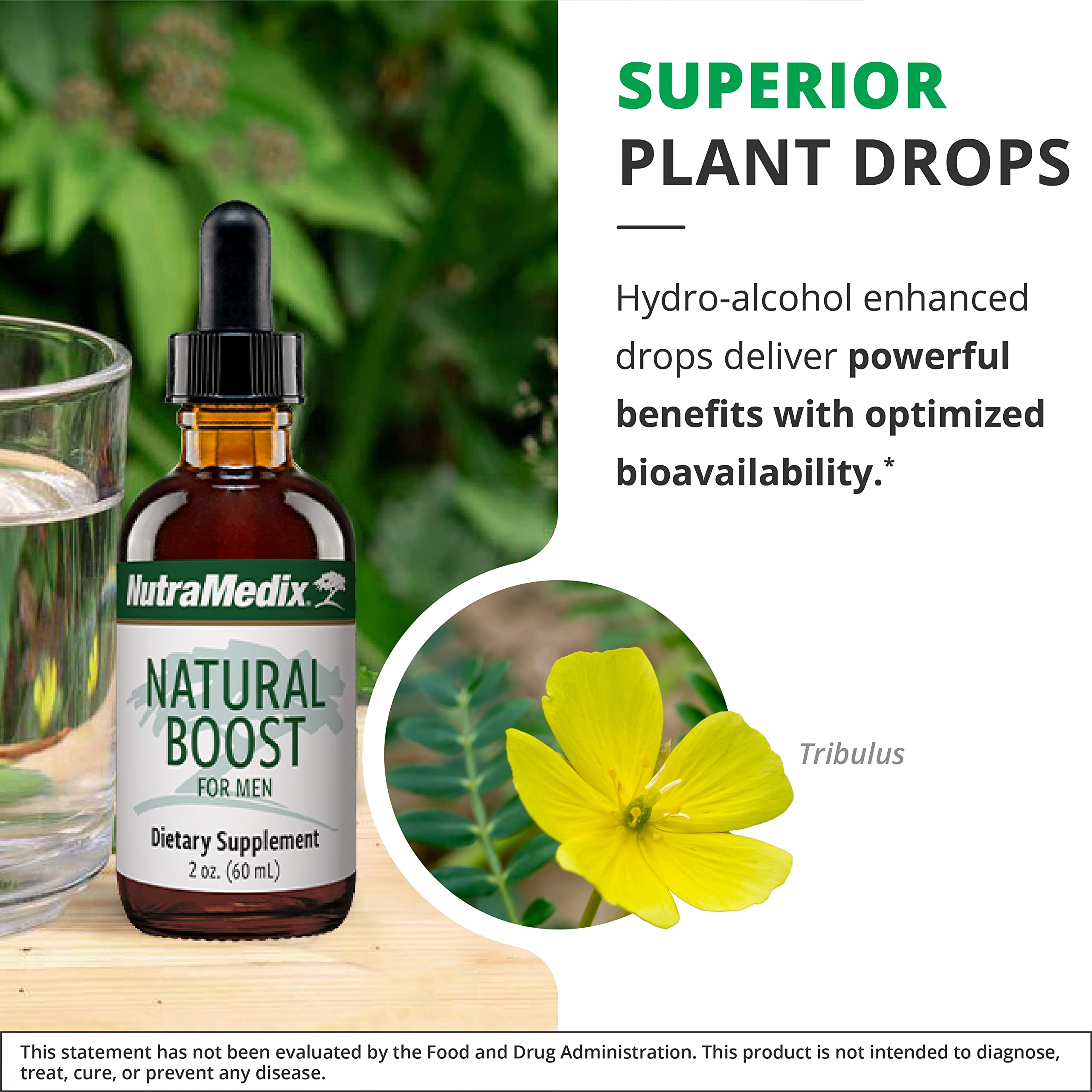 NutraMedix Natural Boost for Men bottle features ginkgo biloba and maca root.