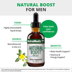 NutraMedix Natural Boost for Men ingredient panel highlights herbal blend.