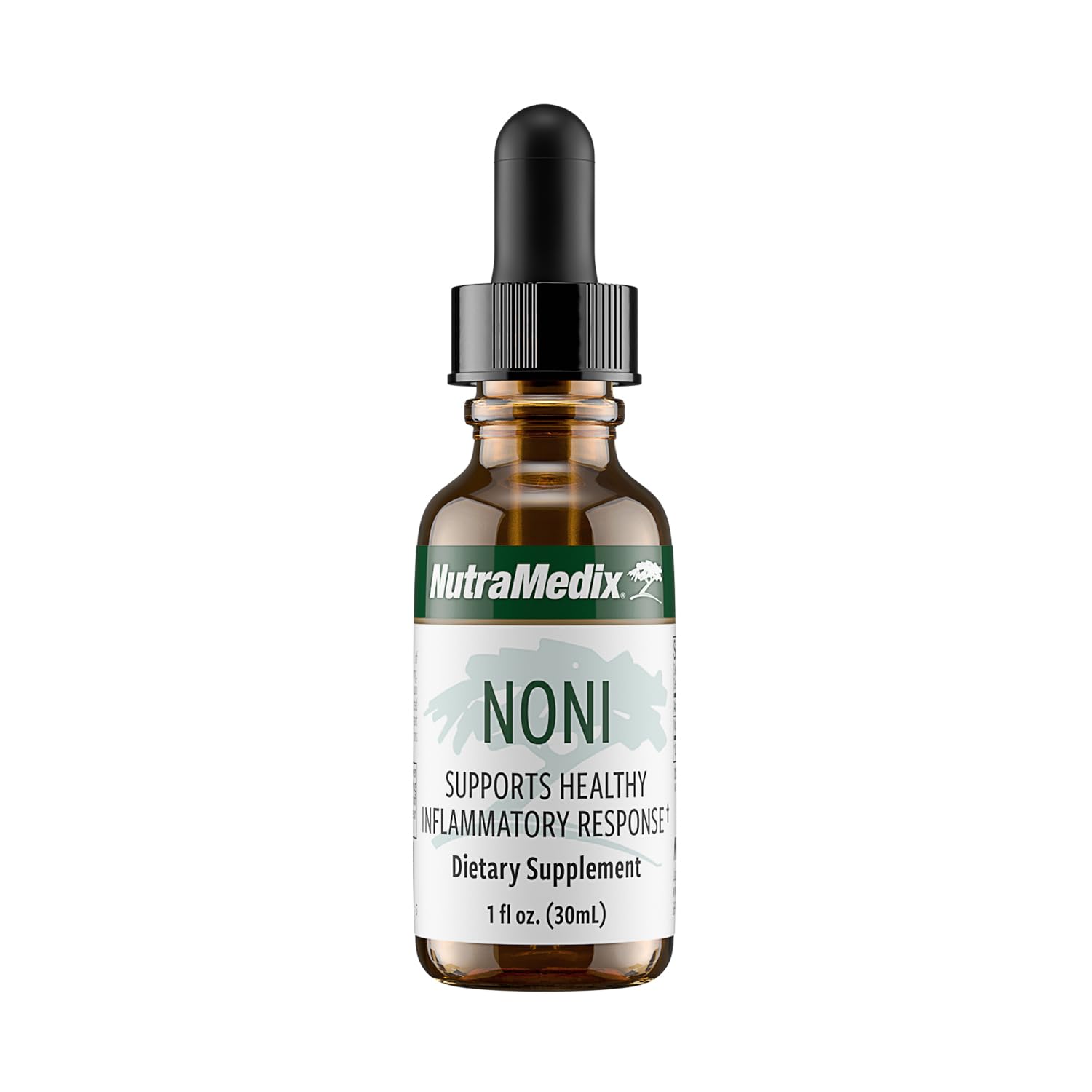 NutraMedix Noni Drops bottle with dropper, supporting daily immune health and antioxidant activity.
