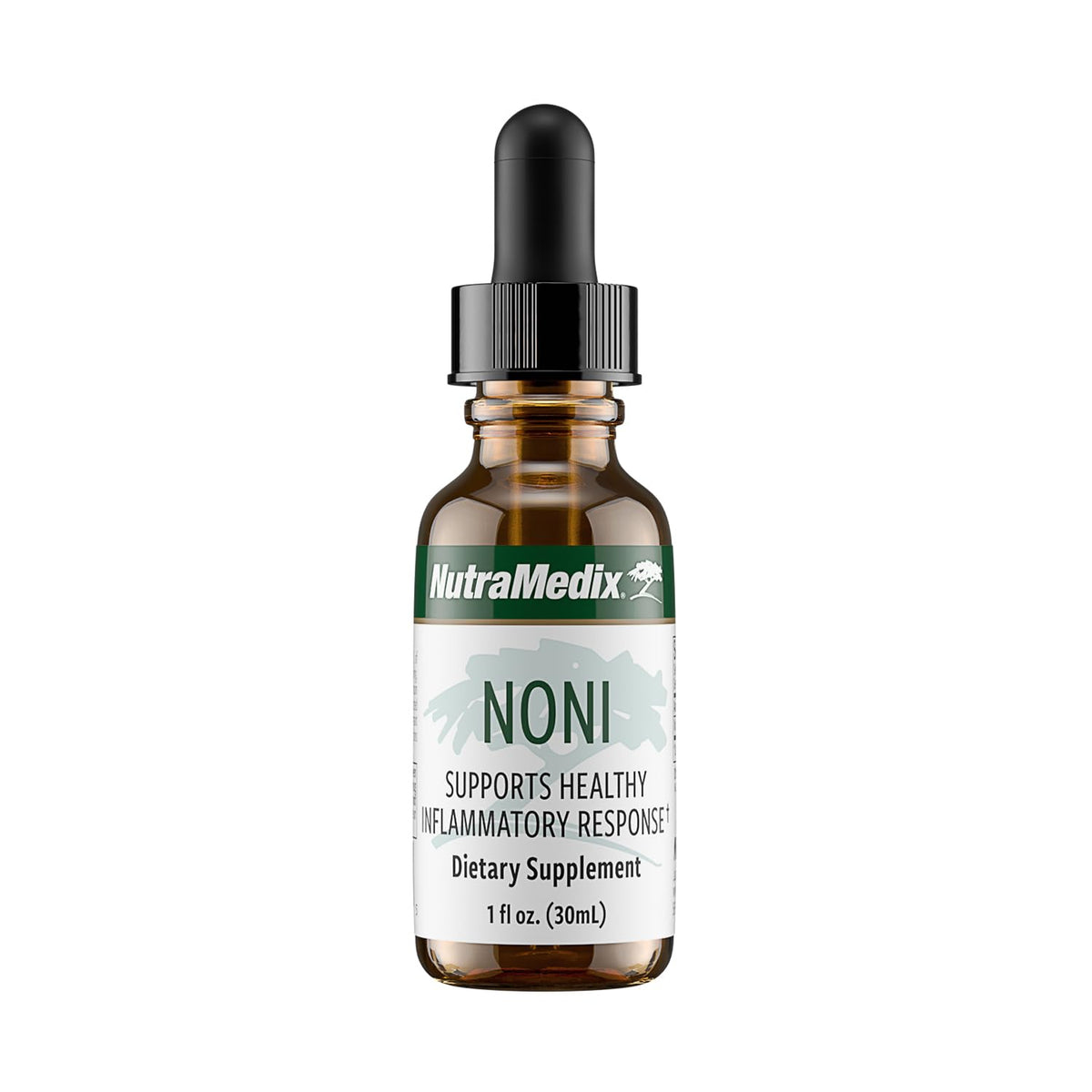 NutraMedix Noni Drops bottle with dropper, supporting daily immune health and antioxidant activity.