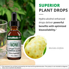 NutraMedix Noni Drops lifestyle shot using drops in water.