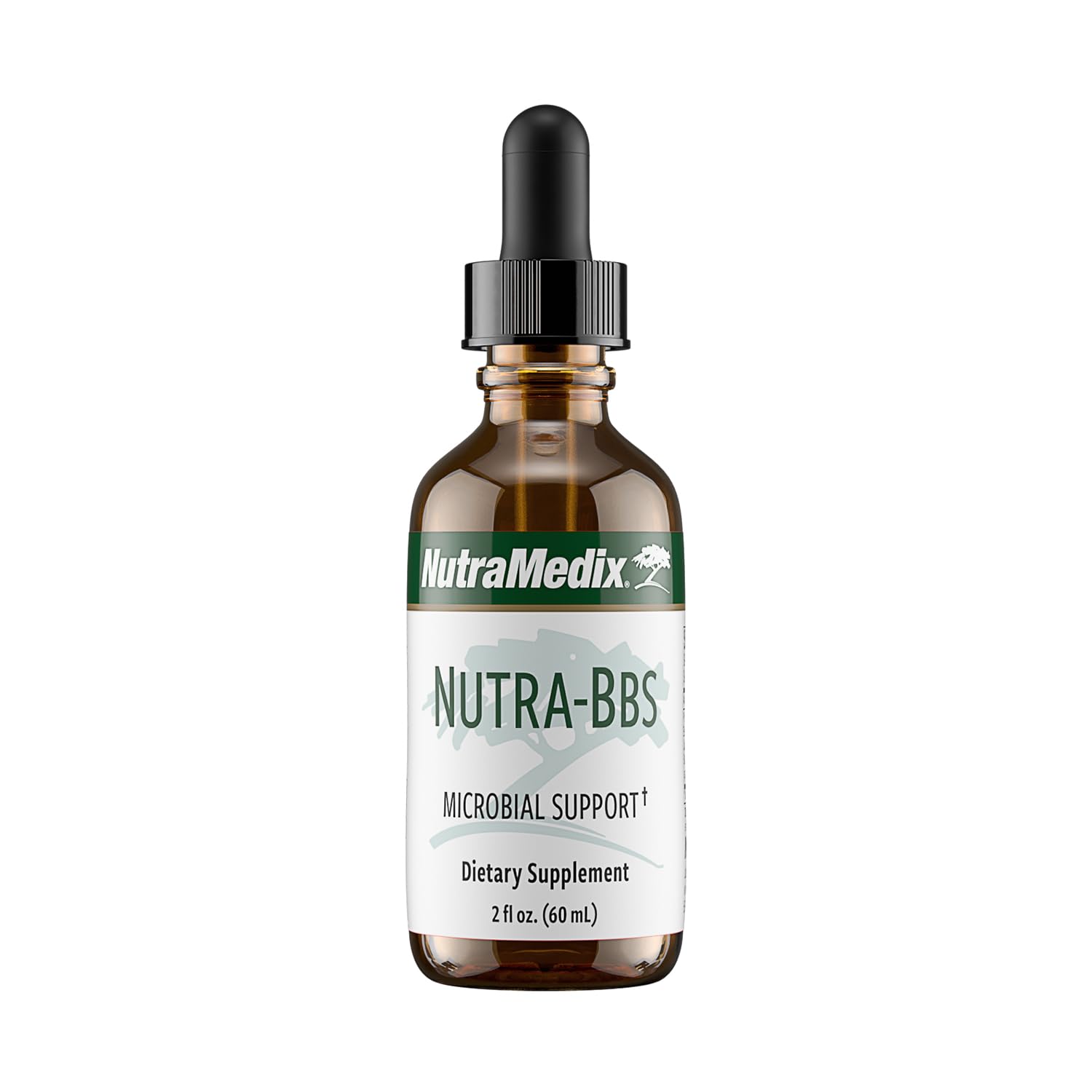 NutraMedix Nutra BBS bottle pour, highlighting liquid supplement for gut support.