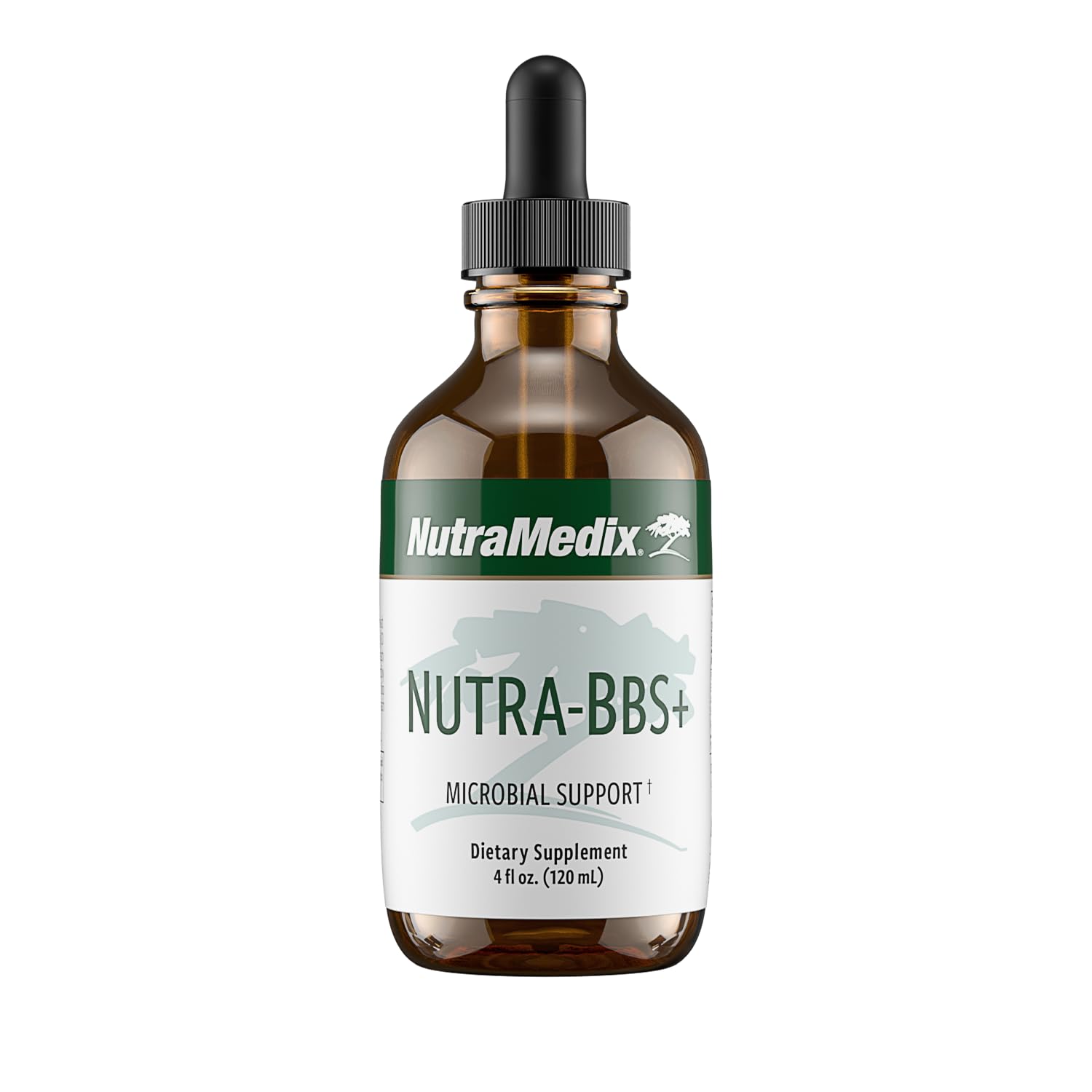 NutraMedix Nutra-BBS+ bottle label highlights microbial and antioxidant support.