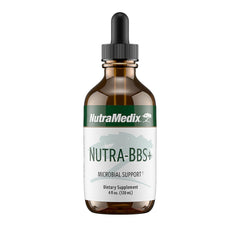 NutraMedix Nutra-BBS+ bottle label highlights microbial and antioxidant support.