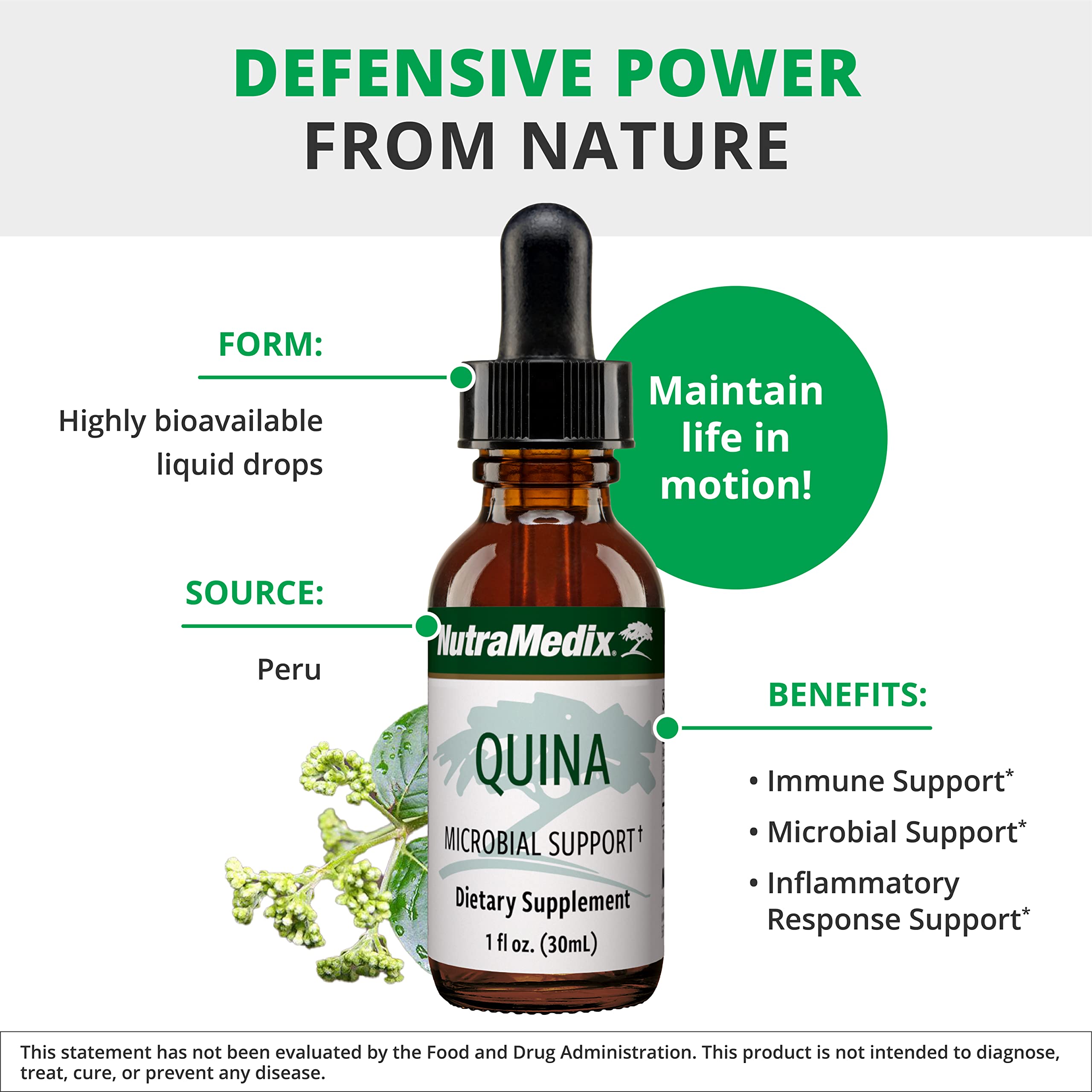 NutraMedix Quina from Andean forests, highlighting wild-harvested herbal extract.