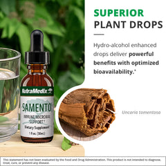 NutraMedix Samento bottle with herbal garnish suggesting natural support.