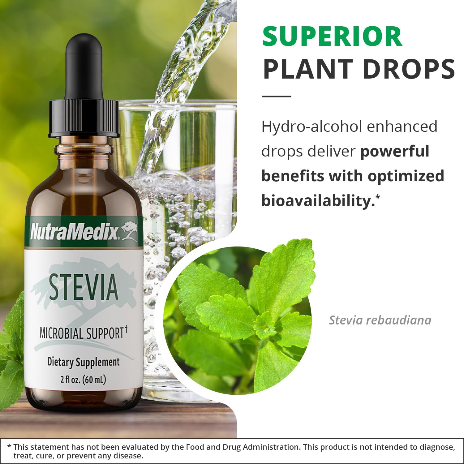 NutraMedix Drops pour into a glass to add controlled sweetness.