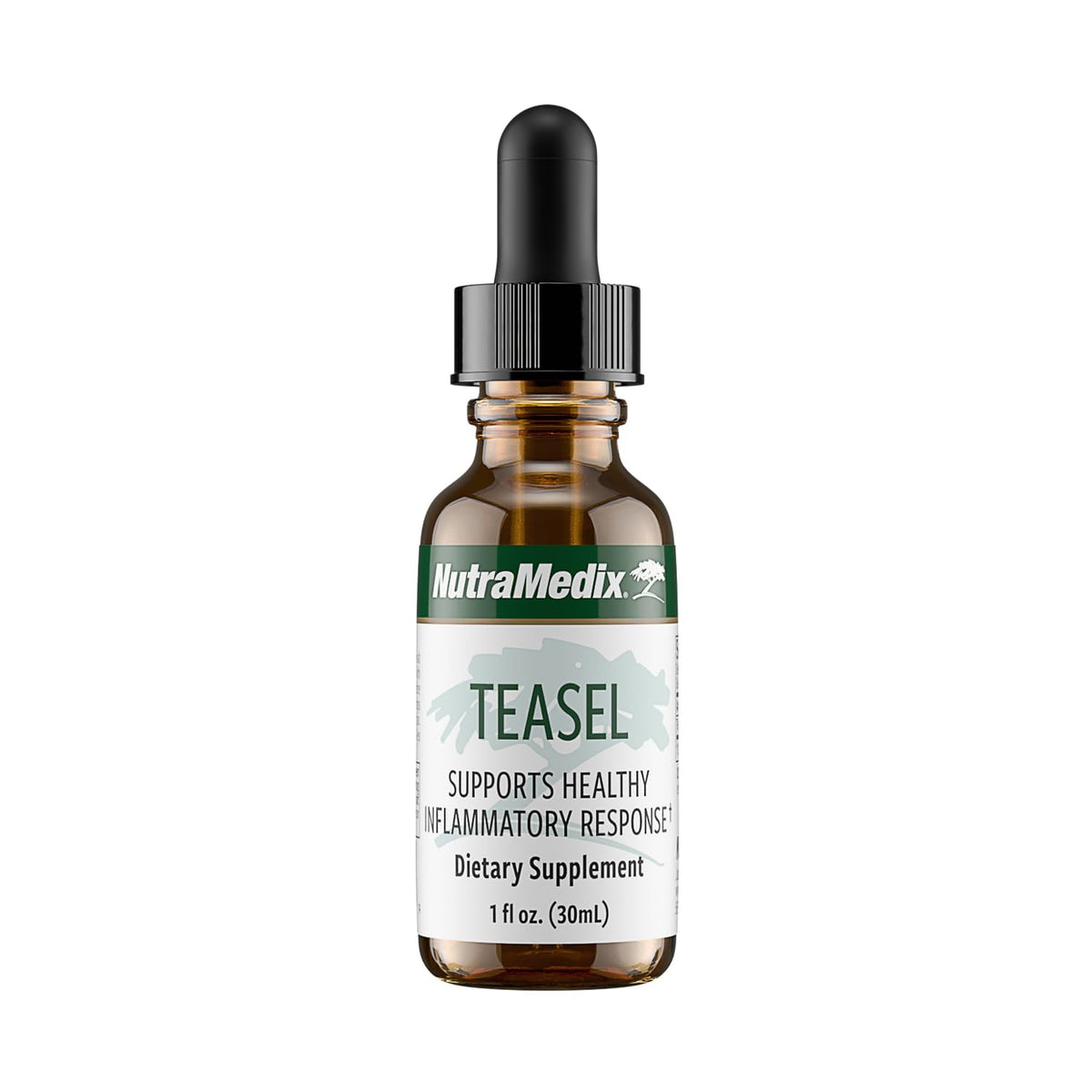 NutraMedix Teasal Extract bottle pour illustrates easy dosing for daily antioxidant support.
