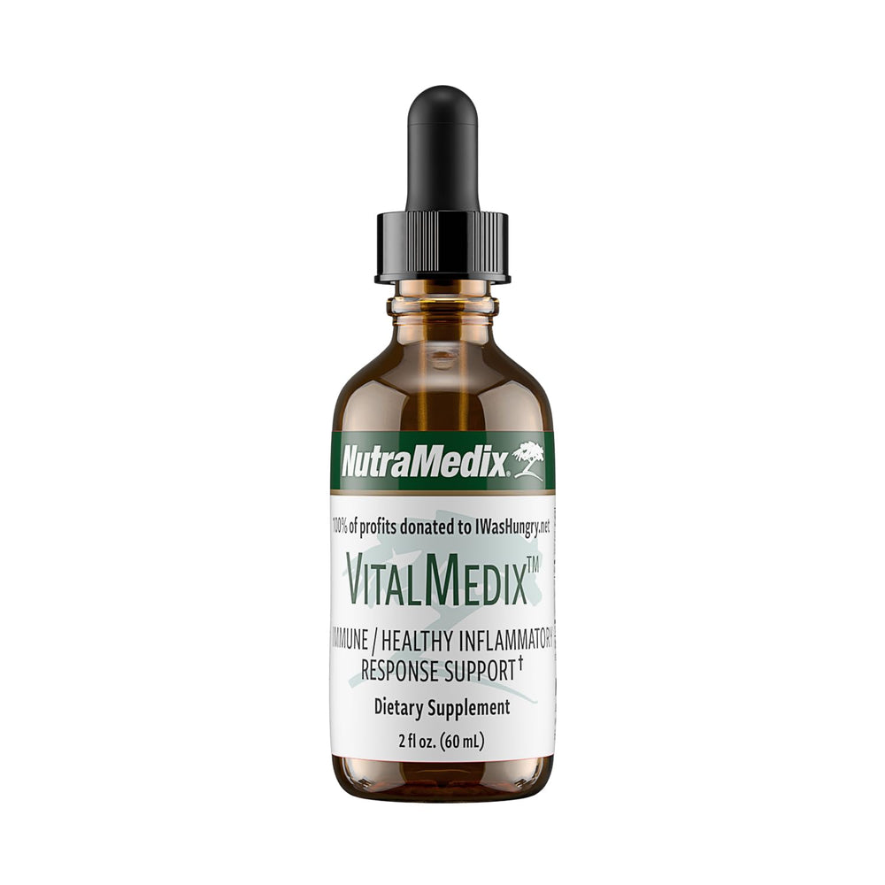 NutraMedix VitalMedix bottle label highlights cat's claw and moringa for immune support.