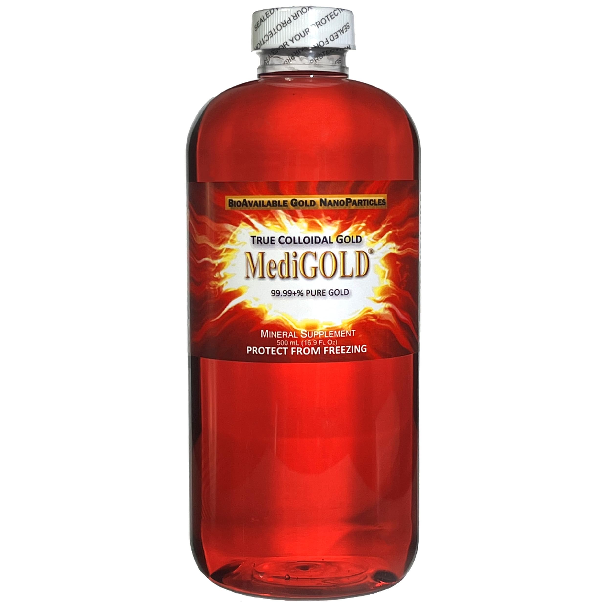 Nutraneering MediGOLD bottle-pour captures the gold nanoparticle suspension for on-the-go use.